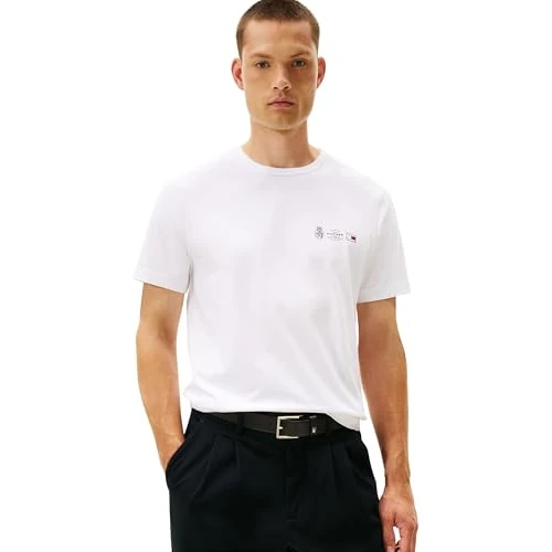 Offerta a tempo: Tommy Hilfiger Uomo T-Shirt Maniche Corte Small Crest Outline con Scollo Rotondo, Bianco (White), XXL - 39% da 39.90 € a 24.43 €