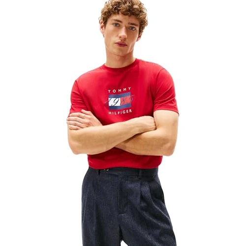 Limited-time offer: Tommy Hilfiger Men’s Short Sleeve Linear Flag Graphic Regular Fit T-Shirt, Red (Medium Red), XS from 40.00 GBP to 28.47 GBP (save 29%)