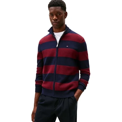 Limited offer: Tommy Hilfiger Men's Block Stripe Cotton Zip Through Mw0mw41483 Zip Through Sweater (Pack of 1) from 140.79 EUR to 107.00 EUR (save 24%)