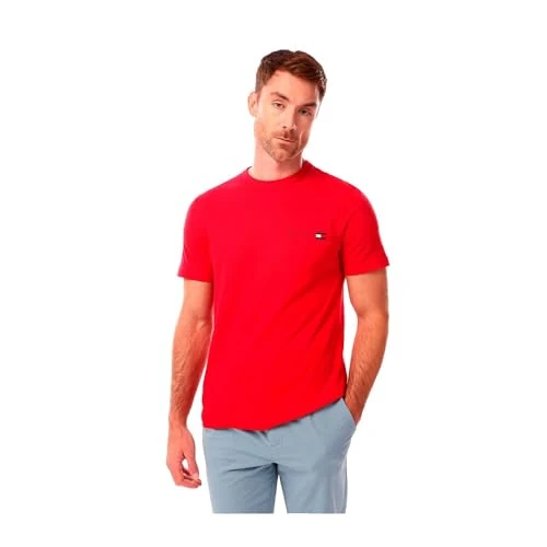 Tommy Hilfiger T-Shirt Manches Courtes Homme Small Crest Outline avec Col Ras-du-Cou, Rouge (Medium Red), M