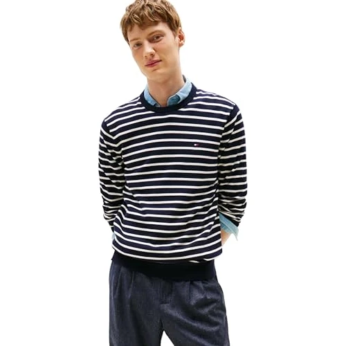 Limited-time offer: Tommy Hilfiger Men’s Essential Cotton Round Neck Jumper, Multicolor (Desert Sky/Ivory), XS from 56.70 GBP to 56.70 GBP (save 0%)