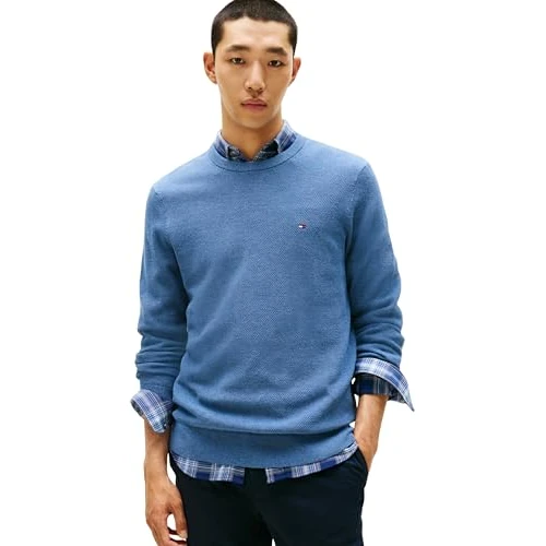 Offerta a tempo: Tommy Hilfiger Uomo Pullover Essential Structure Crew Neck Regular Fit, Blu (Petrol Blue Heather), XXL - 51% da 99.90 € a 49.00 €