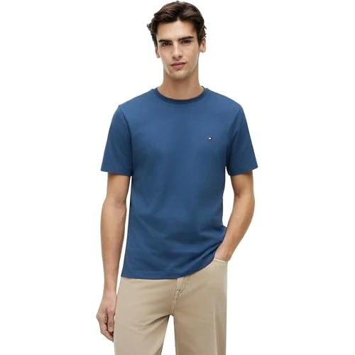 Limited-time offer: Tommy Hilfiger Men’s Short Sleeve Round Neck Seasonal Solid T-Shirt, Blue (Aegean Sea), XS from 40.00 £ to 28.00 £ (save 30%)