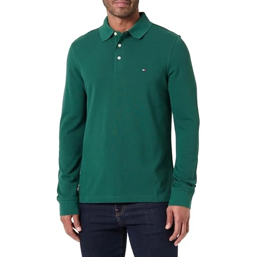 Tommy Hilfiger Polo de Manga Larga Hombre Slim Basic, Verde (Ornamental Green), M