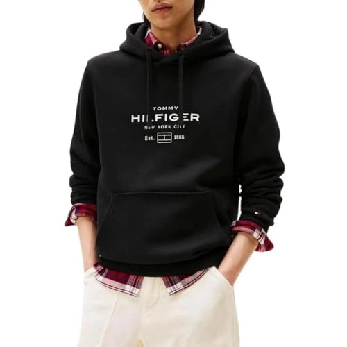 Tommy Hilfiger Men’s Oval Graphic Hoodie with Logo, Black (Black), XXXL