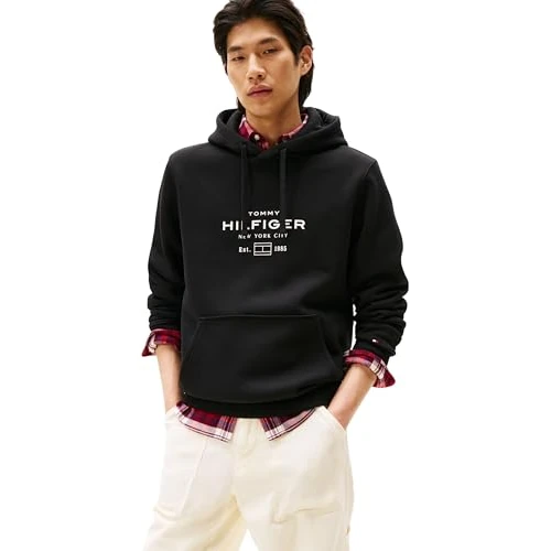 Offerta a tempo: Tommy Hilfiger Uomo Felpa con Cappuccio Oval Graphic con Logo, Nero (Black), M - 42% da 99.90 € a 57.71 €