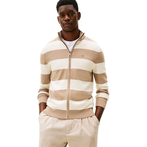 Oferta ograniczona: Tommy Hilfiger Męski bawełniany zamek błyskawiczny w paski MW0MW41483 sweter z zamkiem błyskawicznym, biały, XXL, Biały (przybrzeżny taupe/płatek kości słoniowej), XXL z 469.56 EUR na 469.56 EUR (znizka 0%)