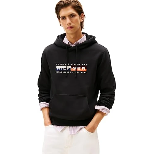 Tommy Hilfiger Uomo Felpa Colour Block Graphic con Logo, Nero (Black), XXL