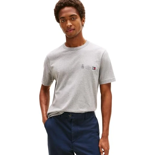 Offerta a tempo: Tommy Hilfiger Uomo T-Shirt Maniche Corte Small Crest Outline con Scollo Rotondo, Grigio (Medium Grey Heather), XL - 47% da 39.90 € a 21.19 €