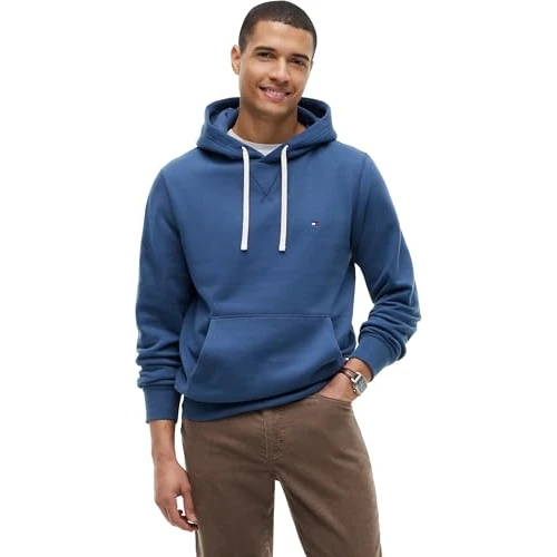 Limited-time offer: Tommy Hilfiger Men’s Seasonal Fleece Hoodie with Kangaroo Pocket, Blue (Aegean Sea), XS from 39.29 £ to 39.29 £ (save 0.00%)