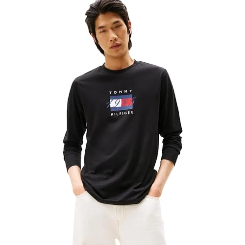 Limited offer: Tommy Hilfiger Men's Linear Flag Graphic Ls Tee Mw0mw41497 L/S T-Shirt (Pack of 1) from 45.25 EUR to 36.20 EUR (save 20%)