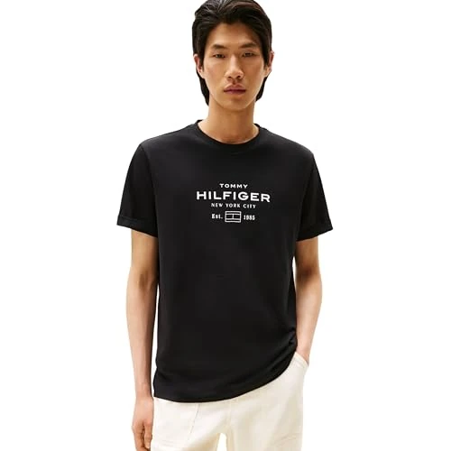 Offerta a tempo: Tommy Hilfiger Uomo T-Shirt Maniche Corte Stack Graphic Tee con Scollo Rotondo, Nero (Black), S - 43% da 39.90 € a 22.67 €