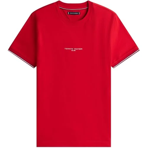 Tommy Hilfiger Herren T-Shirt Kurzarm Logo Tipped Rundhalsausschnitt, Rot (Medium Red), XXL