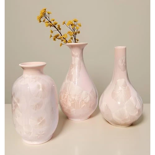 Artisoul® Keramik Vasen Deko, 3er Klein Vasen Set Blumenvasen, Decor Vases für Tischdekoration Regal Deko Kleiner Blumenstrauß Grüne Pflanze, minimalistisches Deko Moderne Wohndekoration (Rosa)