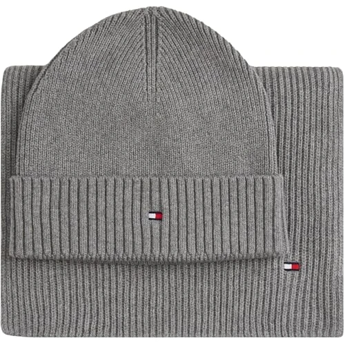 Limitiertes Angebot: Tommy Hilfiger Herren Geschenk-Set Flag Schal und Mütze, Grau (Mid Grey Heather), Einheitsgröße von 99.90 EUR auf 71.34 EUR (Spare 29%)