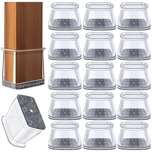 32 Pezzi Gommini per Sedie, Rettangolari Feltrini Tappi Sedie Silicone in Trasparente per Pavimenti in Legno, Cuscinetti Protettivi per Piedi di Mobili (Larghezza 25-38mm, Lunghezza 50-64mm）