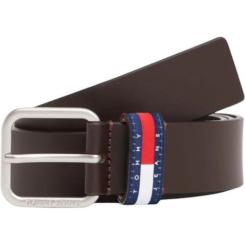 Tommy Jeans Uomo Cintura Ryan 3,5 cm Cintura in Pelle, Marrone (Dark Brown), 80 cm