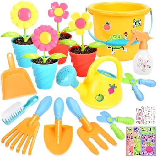Offre limitée : Aragallant Kit Jardinage Enfant, 28 Pièces Outillage de Jardin pour Enfants avec Pelle Arrosoir Rateau Pots de Plantes Seau Plage Set Jardinage Enfant, Jouet Exterieur Outils Jardinage Enfant 3 Ans+ de 21.99 € à 9.99 € (55% de remise)