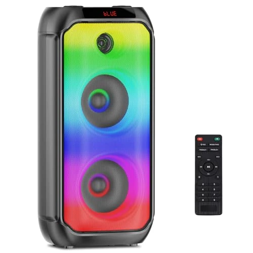 TAMPROAD Enceinte Bluetooth, 80 W Haut-parleur stéréo sans fil portable à haut volume avec basses riches, Bluetooth 5.0, lumières colorées, batterie de 10500 mAh, haut-parleur (I mics)