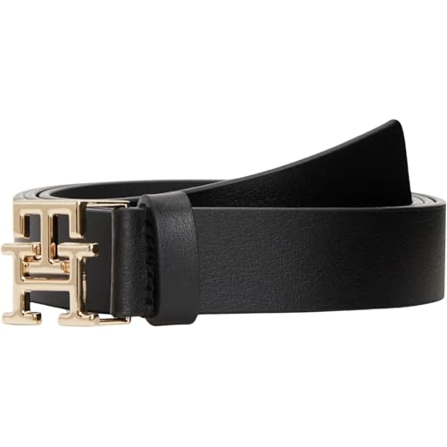 Tommy Hilfiger Ceinture Femme Logo 2,5 cm en Cuir, Noir (Black), 70 cm