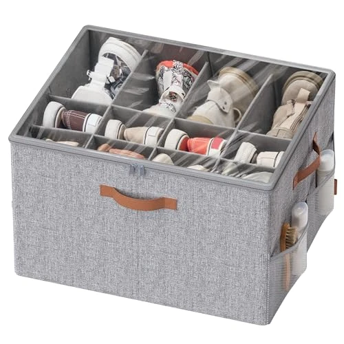 Offerta a tempo: SONGMICS Organizer Scarpe, per 16 Paia, Scatola Contenitore Scarpe, Maniglie, con Coperchio Trasparente, Regolabile, per Armadio, Grigio Tortora LSP555G01 - 65% da 40.99 € a 14.44 €