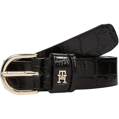 Tommy Hilfiger Ceinture Femme Essential Effortless 2,5 cm à Motif Crocodile, Noir (Black), 95 cm