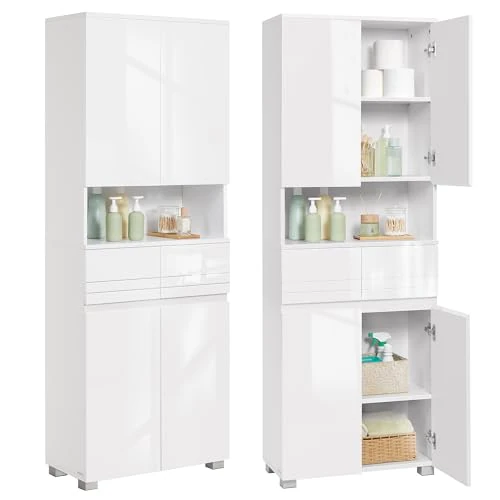 Oferta limitowana: VASAGLE Szafka łazienkowa, meble łazienkowe z 2 szufladami, regulowane półki, otwarta półka, 30 x 60 x 170 cm, biała chmurka BBC563W01 z 712.99 zł na 712.99 zł (oszczędź 0.00%)