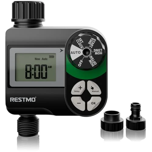 Tijdelijke aanbieding: Restmo Sproeiertimer, irrigatiecontroller, intervalschema voor een groep, werkt voor tuinslang, buitenkraan, gazonbewateringssysteem, 1 zone van 42.99 € naar 42.99 € (0.00% korting)