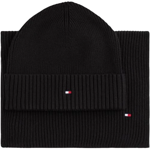 Tommy Hilfiger Heren TH Flag Beanie & Sjaal GP AM0AM13807, Zwart, One Size, Zwart (zwart), One size