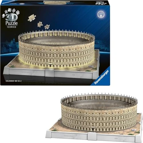 Ravensburger - Puzzle 3d Iconics Colosseo LED | Puzzle 3d Per Adulti E Bambini A Partire Dagli 8 Anni | Modellismo Da Costruire Adulti Di 216 Pezzi | Regalo Bambino 8 Anni E Più