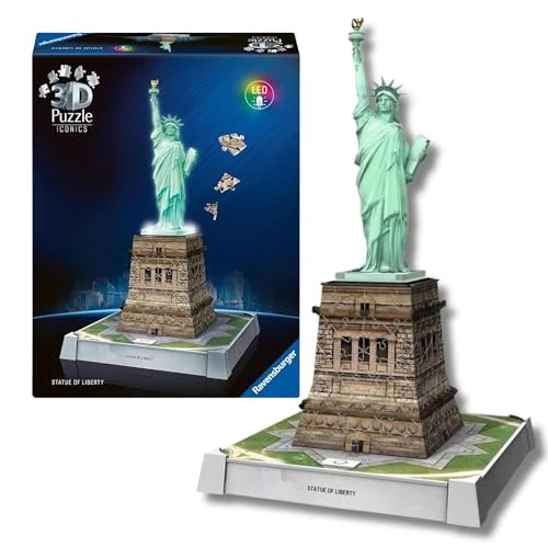 Zeitlich begrenztes Angebot: Ravensburger 3D Puzzle Iconics: 12008027 Freiheitsstatue - mit Licht - Das berühmte New Yorker Wahrzeichen als detailgetreues und beleuchtetes Modell von 34.99 € auf 27.63 € (21% Rabatt)