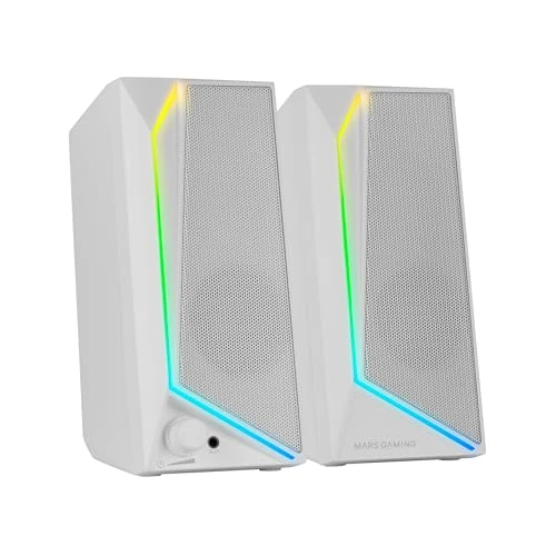 Offerta a tempo: Mars Gaming MS72, Altoparlanti Gaming 15W, Illuminazione RGB Flow, 2 Driver Attivi, Chipset DSP, Connessione Plug&Play USB e Jack 3.5mm, Rotella Controllo Volume e Porta Audio per Cuffie, Bianco - 39% da 21.09 € a 12.90 €