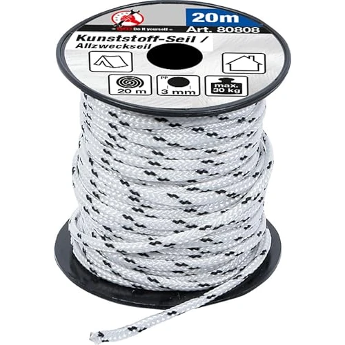 BGS Diy 80808 | Cuerda de plástico/Cuerda multiuso | 3 mm x 20 m | negro/blanco