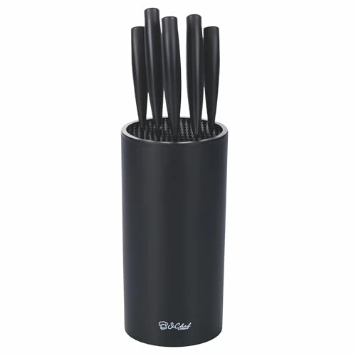 Offerta a tempo: Galileo Casa Ceppo con 5 coltelli in acciaio inox, lama effetto martellato, nero, SìChef - 50% da 19.99 € a 9.90 €