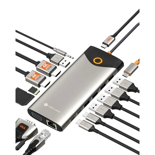 Offerta a tempo: NOVOO Docking Station USB C, 15 in 1 Hub C con Adattatore HDMI Dual 4K@60Hz, Porte C/A, 100W PD, RJ45, SD/TF e Audio, Multiport Hub USB C per MacBook/iPad/iPhone/Dell/HP/Lenovo - 20% da 45.99 € a 36.75 €