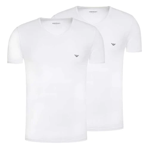 Emporio Armani Core Logoband Lot de 2 t-Shirts à col en V pour Homme, Blanc, Taille S, Blanc/Blanc, S