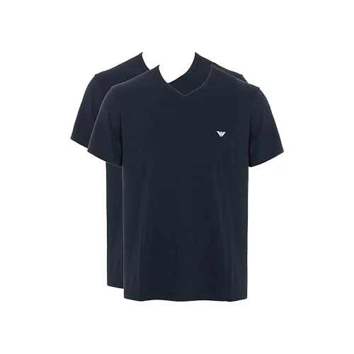 EMPORIO ARMANI Męska koszulka CORE Logoband 2-pak z dekoltem w serek niebieska L regularna, Armani niebieski/niebieski Armani, L