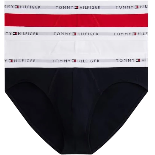 Offerta a tempo: Tommy Hilfiger Uomo Slip Hipster Confezione da 3 con Fascia con Logo, Multicolore (Wht/Prm Red/des Sky), XL - 30% da 39.90 € a 27.92 €
