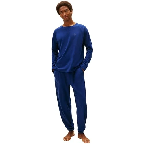 Tommy Hilfiger Herren Pyjama-Set Jersey Pj Set Cuffed Lang, Blau (Preppy Navy), XXL