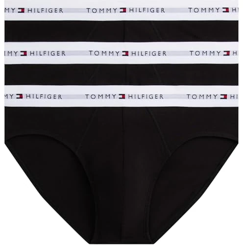 Zeitlich begrenztes Angebot: Tommy Hilfiger Herren 3er Pack Unterhosen Hip Briefs mit Logobund, Schwarz (Black/Black/Black White Wb), M von 39.90 € auf 32.90 € (18% Rabatt)