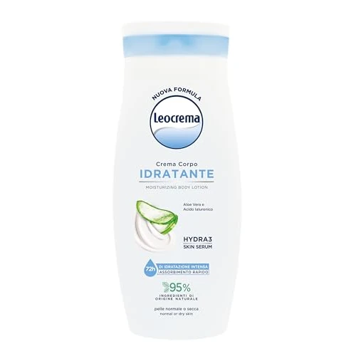 Offerta a tempo: Leocrema - Crema Corpo Idratante, con Aloe Vera ed Acido Ialuronico, Idratazione per 72 ore, 250ml - 40% da 3.29 € a 1.97 €