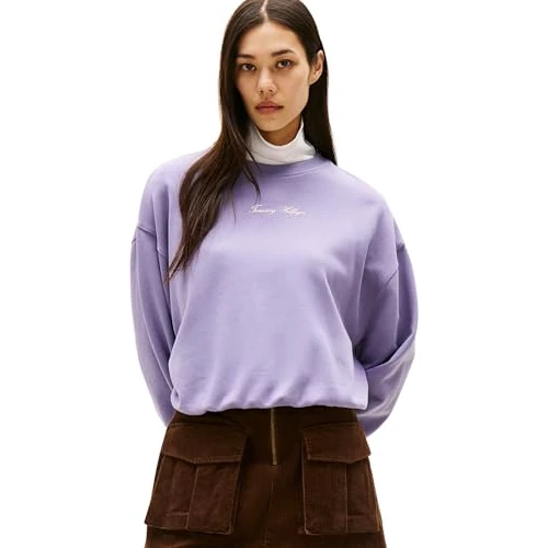 Tommy Hilfiger Damen Sweatshirt Classic Script Terry Rundhalsausschnitt, Violett (Lavender Ash), XXS