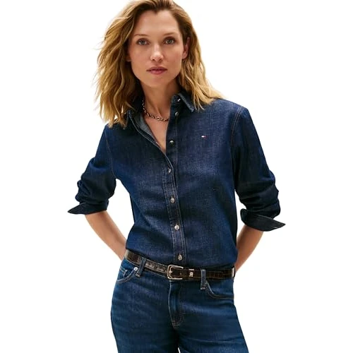Tommy Hilfiger Camisa Vaquera Mujer Milo Regular Fit, Azul (Milo), 38