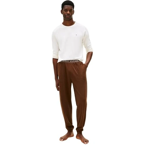 Tommy Hilfiger Uomo Set Pigiama Jersey Pj Set Cuffed Lungo, Marrone (Legacy Brown), XL