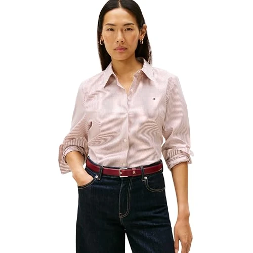 Oferta limitada: Tommy Hilfiger Camisa Mujer Poplin Regular con Cuello francés, Rojo (Hugh STP/Regatta Red), 32 de 89.90 EUR a 62.93 EUR (ahorro 30%)