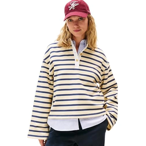 Limited-time offer: Tommy Hilfiger Women’s Gold Button Terry Rugby Shirt with Pointed Collar, Multicolor (Country Ivory/Dark Night Navy Stp), S from 140.00 GBP to 63.14 GBP (save 55%)