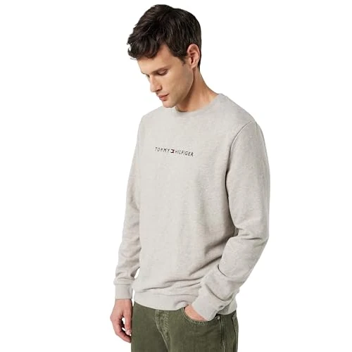 Tommy Hilfiger Men’s Round Neck Sweatshirt, Beige (Heathered Pebble), L
