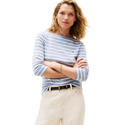 Beperkte aanbieding: Tommy Hilfiger Dames Slim Cody Boat-NK 3/4SLV WW0WW40589 Overige T-shirts, blauw, M, Blauw (Stevig Blauw/Ecru Stp), M van 36.45 EUR naar 36.45 EUR (besparing 0%)