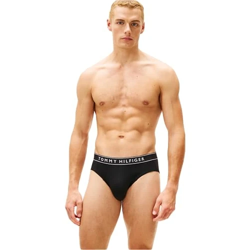 Tommy Hilfiger Men’s 3 Pack Hipster Briefs with Logo Waistband, Multicolor (Blk/Drk Ash/Wht), S