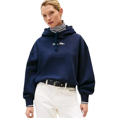 Limited-time offer: Tommy Hilfiger Women's Classic Script Fleece Hoodie, Blue (Dark Night Navy), S from 110.00 GBP to 28.06 GBP (save 74%)